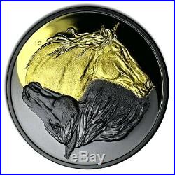 BLACK and GOLD Canadian Horses 1 oz silver coin Rhodium and Gold plated Canada