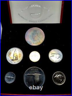 CANADA 1967 PROOF SET OF (6) BLUE TONING COINS AND ONE SILVER MEDAL in Red Box