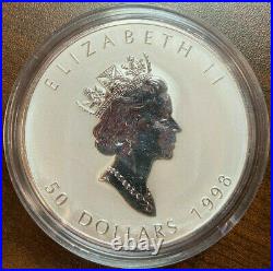 Canada 10 Oz Fine Silver Maple Leaf 50 Dollars 1998 10th Anniv Of The Maple Leaf