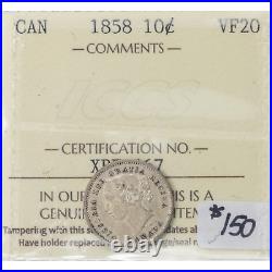 Canada 1858 10 Cents Dime Silver Coin ICCS VF-20