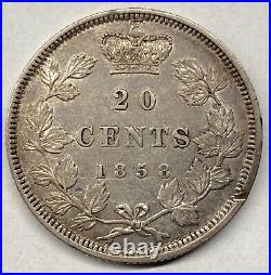 Canada 1858 20 Cent Silver Coin VF/EF (rim hit)