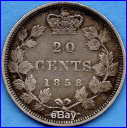 Canada 1858 20 Cents Twenty Cent Silver Coin One Year Type Fine