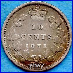 Canada 1871 H 10 Cents Ten Cent Silver Coin Fine+