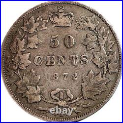 Canada 1872-H 50 Cents A/V Silver Coin, Very Good, RARE