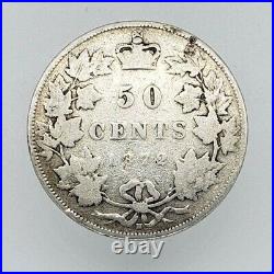 Canada 1872 H Inverted A For V Silver 50 Cents Half Dollar Coin