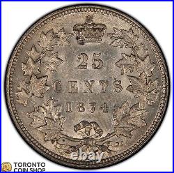 Canada 1874-H 25 Cents Silver Coin EF/AU