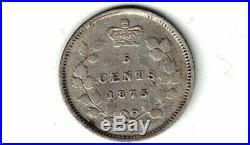 Canada 1875h Small Date Five Cents Small Nickel Victoria Sterling Silver Coin