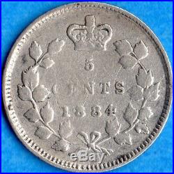 Canada 1884 Near 4 5 Cents Five Cent Small Silver Coin VG-10