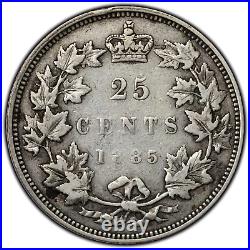 Canada 1885 Curved Top 5 25 Cents Quarter Silver Coin