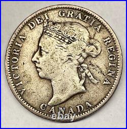 Canada 1887 25 Cents Quarter Silver Coin Very Good +