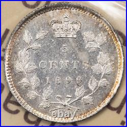 Canada 1899 5 Cents Silver Coin ICCS MS-63