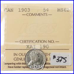 Canada 1903 5 Cents Silver Coin ICCS MS-62