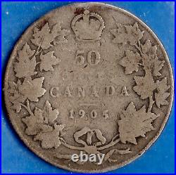 Canada 1905 50 Cents Fifty Cents Silver Coin Key Date ICCS G-6