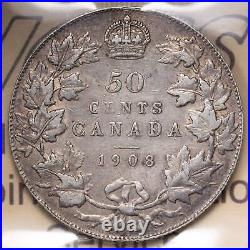 Canada 1908 50 Cents Half Dollar Silver Coin ICCS EF-40