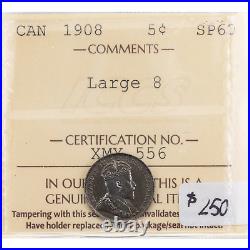 Canada 1908 Large 8 5 Cents Silver Coin ICCS Specimen SP-60