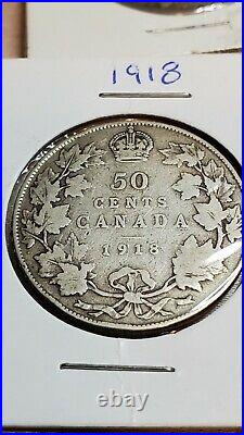 Canada 1910, 1913, 1914, 1917, 1918 & 1919 50 Cent 6 Coin Silver Lot