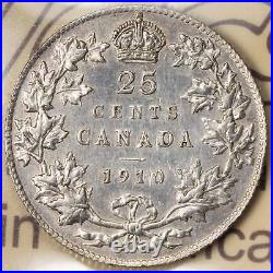 Canada 1910 25 Cents Quarter Silver Coin ICCS AU-58