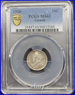 Canada 1920 10 Cents Silver Coin PCGS MS 63