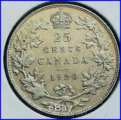 Canada 1920 25 Cent 80% Silver Coin From A Huge Collection'keep Following Us