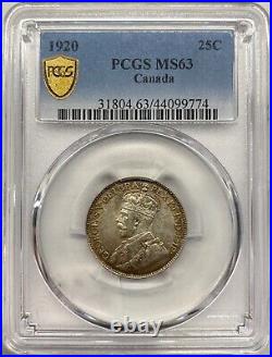 Canada 1920 25 Cents Silver Coin PCGS MS 63