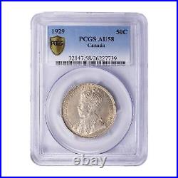 Canada 1929 50 Cents Silver Coin PCGS AU-58