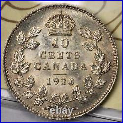 Canada 1933 10 Ten Cents Silver Coin ICCS MS-64