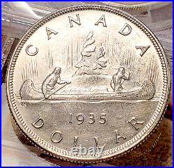 Canada 1935, $1 Dollar UNCIRCULATED Canadian Coin Mintage 428,707, 80% Silver
