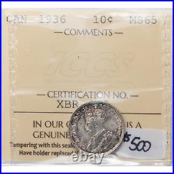 Canada 1936 10 Ten Cents Silver Coin ICCS MS-65