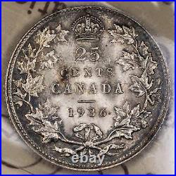 Canada 1936 25 Cents Quarter Silver Coin ICCS MS-63