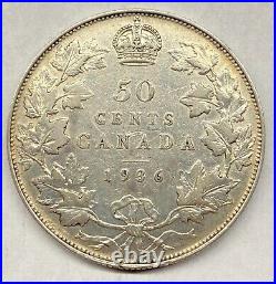 Canada 1936 50 Cents Silver Coin VF +