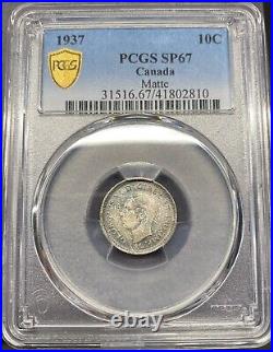 Canada 1937 Matte Specimen 10 Cents Silver Coin PCGS SP 67 Only 4 Finer