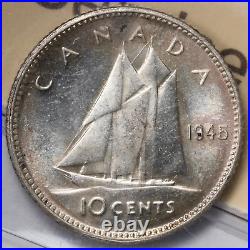 Canada 1945 10 Ten Cents Silver Coin ICCS MS-65
