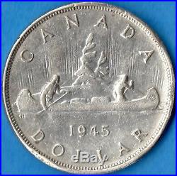 Canada 1945 $1 One Dollar Silver Coin Key Date Rim Bumps