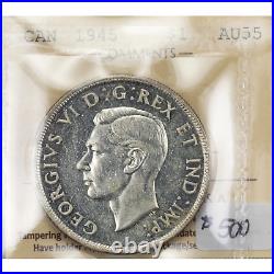 Canada 1945 $1 Silver Dollar Coin ICCS AU-55 Key Date
