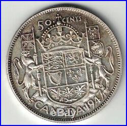 Canada 1947 ML 50 Cents Half Dollar King George VI Canadian. 800 Silver Coin