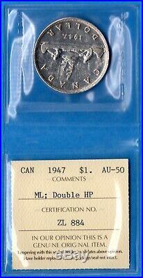 Canada 1947 ML Double HP $1 One Dollar Silver Coin Trend $450 ICCS AU-50
