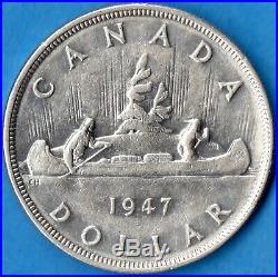Canada 1947 Pointed 7 $1 One Dollar Silver Coin Key Date Circulated