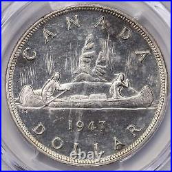 Canada 1947 Pointed 7 4xHP $1 Silver Dollar Coin PCGS AU Detail Cleaned