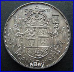 Canada 1947 Straight 7 Maple Leaf Fifty 50 Cents Half Dollar George Silver Coin