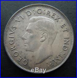 Canada 1947 Straight 7 Maple Leaf Fifty 50 Cents Half Dollar George Silver Coin