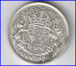 Canada 1948 Fifty Cents Half Dollar George VI Canadian Silver Coin