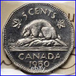 Canada 1950 5 Cents Nickel Silver Coin ICCS Specimen SP-65