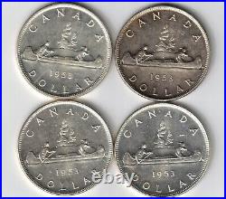 Canada 1953 Sf & Nsf Fwl & Swl Voyageur Silver Dollars Elizabeth Silver Coins