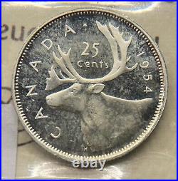 Canada 1954 25 Cents Silver Coin ICCS PL-66 Cameo