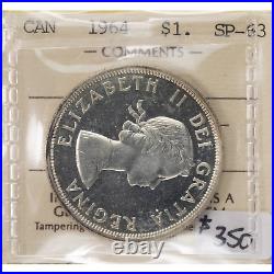 Canada 1964 $1 Silver Dollar Coin ICCS Specimen SP-63