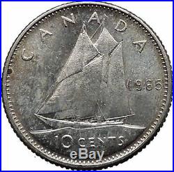 Canada 1965 Antique Silver Purity. 8 10 Cents Coin with Elizabeth II SHIP i32342