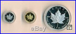 Canada 1989 Commemorative Maple Leaf 3 Coins Set of Fine GOLD-PLATINUM-SILVER