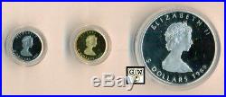 Canada 1989 Commemorative Maple Leaf 3 Coins Set of Fine GOLD-PLATINUM-SILVER