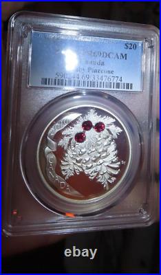 Canada 2010 XMAS Pinecone RUBY Swarovski Crystal $20 1oz 9999 Silver PCGS PR69