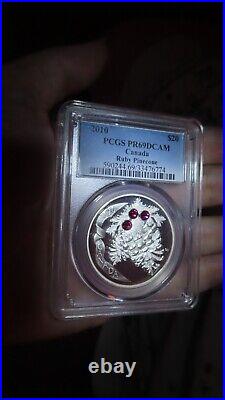 Canada 2010 XMAS Pinecone RUBY Swarovski Crystal $20 1oz 9999 Silver PCGS PR69